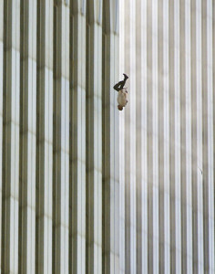 FILE - In this Tuesday, Sept. 11, 2001 file picture, a person falls headfirst from the north tower of New York's World Trade Center. (AP Photo/Richard Drew)